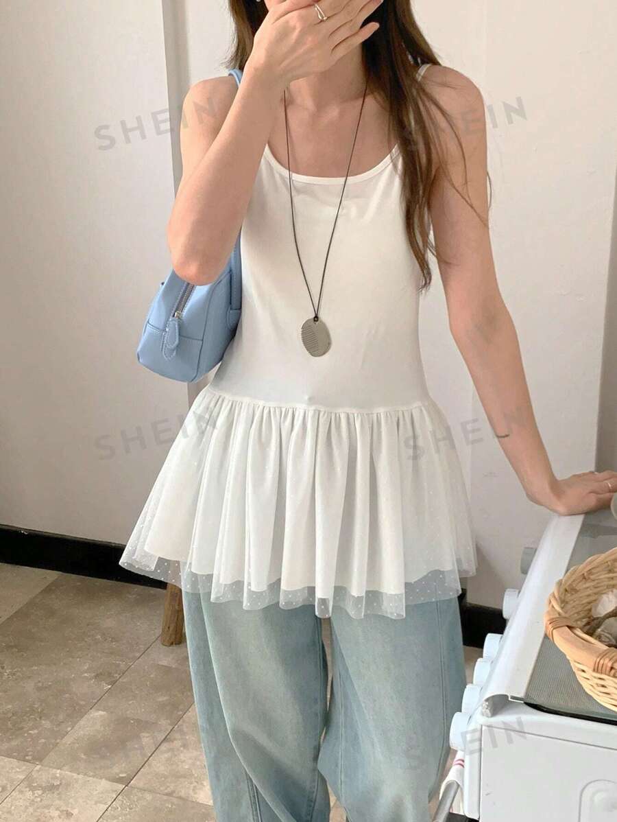 DAZY Top de camisola y top de muñeca con volantes, de unicolor, de red con parches, para el verano