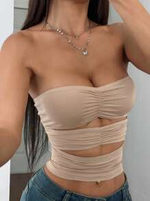 Flirla Women's Solid Color Camisole Tube Top, Simple & Fashionable, Suitable For Summer - Khaki - View 3