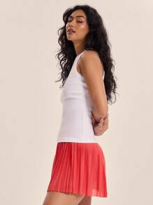 Musera Sport Top largo acanalado con estampado gráfico "Sport Beach Club" para actividades, gimnasio, primavera y verano - Blanco - Ver 2