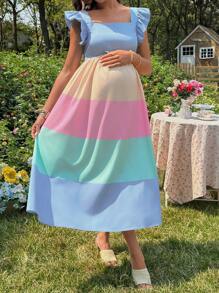 SHEIN Vestido casual de maternidad de bloque de colores, primavera/verano - Multicolor - Ver 1