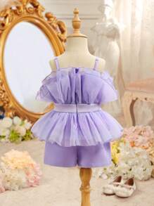 Stücke/Set Kleine Mädchen Gewebtes Mesh Leibchen Top Und Shorts Set