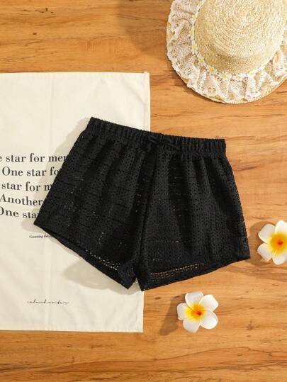 Short casual de cover-up de cintura elástica de unicolor para niñas preadolescentes de vacaciones