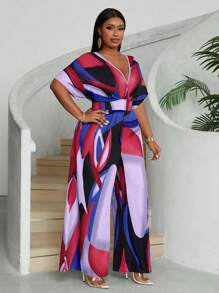 Maweii 大码女式花卉印花短袖长裙新年服装