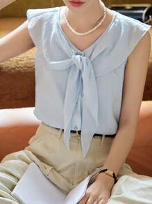 INAWLY Áo cánh không tay thường ngày cho nữ, thời trang tối giản cho hàng ngày - Màu xanh lam - Xem 3