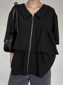 FRIFUL Women Shirt Ruffled Blouse, Summer - Black - View 4