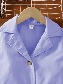 2 件套青少年女孩套装：短款西装外套和宽腿褶皱裤 - 紫色 - 查看 3