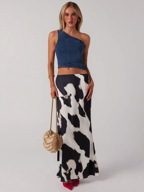 Forever 21 Women's Tie-Dye Print Low-Waisted Mermaid Hem Extra Long Midi Skirt