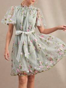 Amorya Vestido de mujer nuevo, elegante y con malla bordada, con cinturón, casual y cómodo, sin mangas, vestido de verano para mujer, ropa de verano, vestido de Pascua, ropa de Pascua, ropa de iglesia para mujer, ropa de iglesia elegante de vacaciones casual, ropa bohemia para mujer, vestido de graduación/vestido de graduación blanco/vestido de fiesta de graduación, conjunto de brunch para mujer, vestido de invitada de boda, ropa de iglesia para mujer, ropa de iglesia, vestido de feria del Renacimiento de verano para mujer