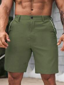 Manfinity Homme Men's Solid Color Pocket Casual Versatile Shorts - Army Green - View 4
