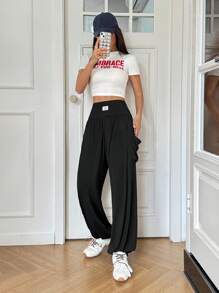 SHEIN EZwear Pantalones harem casuales y deportivos de cintura suelta para mujer