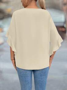 SHEIN Clasi Blusa de talla grande con cuello hueco, mangas con volantes y unicolor - Albaricoque - Ver 2