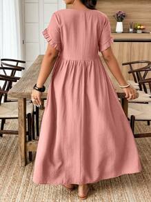 SHEIN LUNE Abito casual con balze e arricciature, a linea A, tinta unita, in taglie comode, adatto per le vacanze