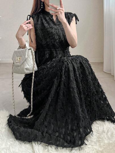 någonting ブラック パフスリーブ ロングドレス S