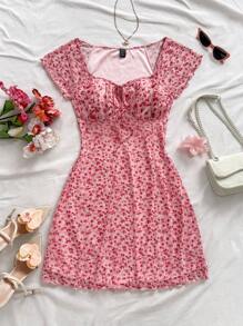 Soleia 女款花卉印花束腰荷葉袖連身裙 - 彩色 - 查看 4