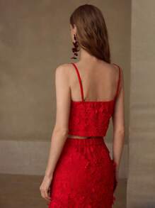 MOTF PREMIUM Women's Elegant Solid Color Embroidered Applique Camisole, Summer - Red - View 3