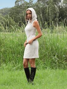 Roylia 女士夏季纯色连帽无袖连衣裙，世界末日氛围 - 白色 - 查看 5