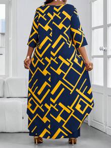 SHEIN Lady  Four Seasons Two Piece Outfits Women Outfit Sets Fall Two Piece Sets Casual Elegant Women's White Woven Stand Collar Elegant Layered Women Fall Sets New Women's Two-Piece Set Women's Casual Plus Size Co-Ords Geometric Print - Royal Blue - View 2