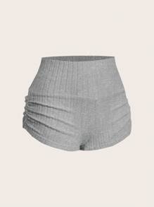 SHEIN EZwear 夏季弹性腰部休闲褶皱灰色针织短裤，百搭