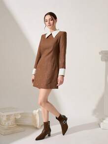 CUCCOO CHICEST Brown Rhinestone-Buckle Pointed Toe Chunky Heel Women Ankle Boots, Fashion Valentine's Day - Brown - View 4