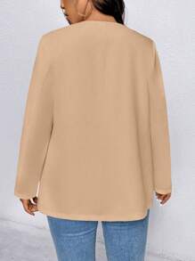 EMERY ROSE Plus Size Simple Solid Color Casual/Work Blazer Graduation,Back To School,Teacher Outfits For Women Fall Cloth For Women Autumn - Khaki - View 2