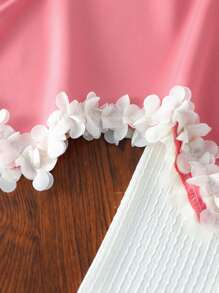 SHEIN 女婴时尚花卉蕾丝边休闲优雅套装，柔软面料，适合室内或室外活动，春夏季 - 彩色 - 查看 4