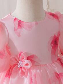 SHEIN Glamorique Kids Vestido de bebé e infante niña con estampado floral rosa, vestido de fiesta de bebé niña con volantes y mangas cortas, vestido formal de fiesta de cumpleaños de bebé - Rosa - Ver 6