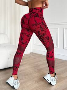 Easithlete Mesh Sexy Sports Leggings For Women, Skinny Yoga Tights - Red - View 5