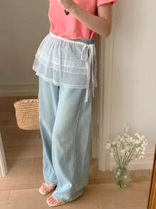 DAZY 女式韩版百搭连体系带透视蕾丝花边半身裙秋季半身裙 - 白色 - 查看 3