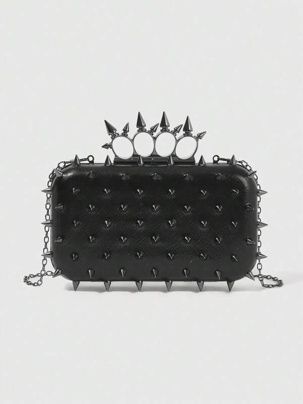 ROMWE Goth Pochette de soirée pour femme, couleur unie simple avec décoration de rivets, mode