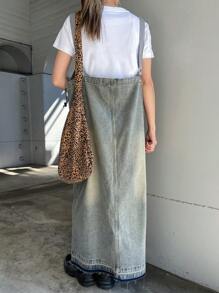 FRIFUL 女式长款直筒牛仔背心裙 - 中等水洗藍 - 查看 5