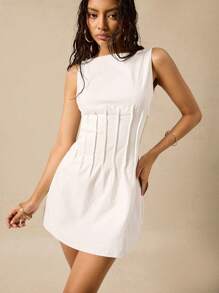 Easelle Women's Loose Open-Back Sleeveless Folding Design Vacation Boho White Mini Graduation  Dress, Beach Outfits For Woman - White - View 11