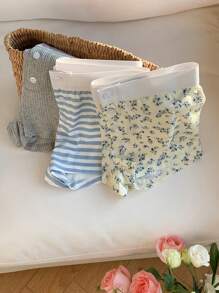 SHEIN PETITE CURVE Women's Knitted Casual Shorts: Soft, Breathable, And Stylish Multicolor Prints With Contrast Binding - Multicolor - View 6