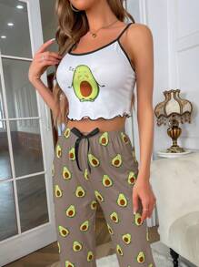 SHEIN Avocado Print Cami Long Pants Pajama Set - Multicolor - View 3