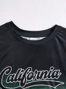 SHEIN 2 piezas Conjunto informal deportivo para niño preadolescente, incluye camiseta de cuello redondo suave y cómoda con estampado degradado de color y shorts de cintura elástica, versátil para uso diario, al aire libre, la escuela, fotografía callejera, fiestas, relajación, primavera/verano