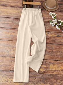 EMERY ROSE Women's White Linen Pocket Casual Trousers, Spring/Summer Fall Cloth For Women - Beige - View 2