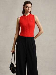 Briarwyn 女士无袖粗针织刺绣背心上衣夏季女士商务休闲装 - 紅色 - 查看 9