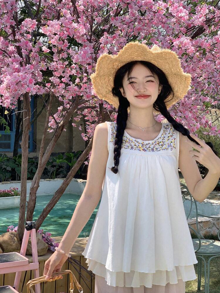 Women/Girl Plain Color Sleeveless Casual Vacation Tank Top Baby Doll Top Carnival