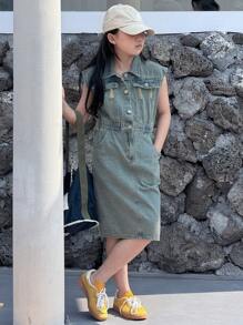 Dazy Kids Tween Girl Denim Dress, Summer, Back To School Clothes - Light Wash - View 5