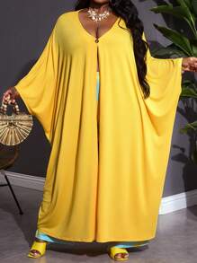 SHEIN CURVE+ Plus Size Women Fashionable Holiday Leisure Series Printed Two Pieces Set Boho Vacation - Multicolor - View 3