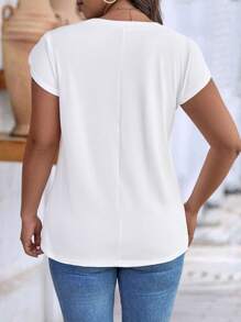 EMERY ROSE Plus Size Summer Casual Solid Color Petal Sleeve T-Shirt - White - View 2