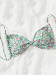 SHEIN Swim 2pcs/Set Summer Tiny Ditsy Floral Tie Strap Backless Beach Vacation Bikini Swimsuit - Multicolor - View 4