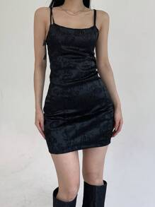 DAZY 女士纯色中长吊带裙，夏季时尚，迷你连衣裙，返校节礼服 - 黑色 - 查看 2