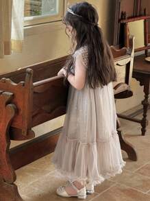 Dazy Kids Young Girl Elegant Patchwork Net Yarn Ruffle Hem Summer Dress,Back To School Clothes - White - View 7