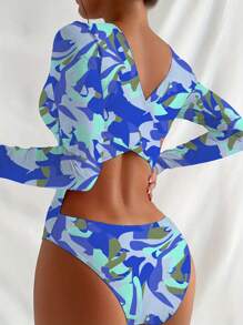 Swim SPRTY 1pc Women's Long Sleeve Camouflage Print One-Piece Swimsuit, Fashionable For Summer