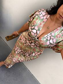 Plus Size Random Print Casual Vacation Dress - Multicolor - View 3