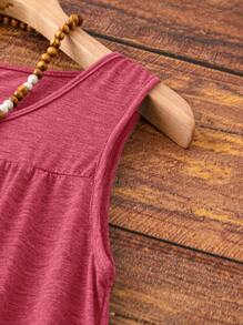 大码无袖纯色圆领连衣裙，夏季时尚 - 玫紅色 - 查看 5