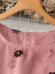 SHEIN Clasi Plus Size Casual Holiday Ditsy Floral Embroidery Shirt - Pink - View 3