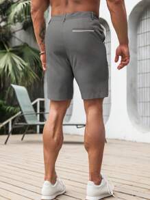 Manfinity Homme Men's Casual Solid Color Fashion Shorts, Suitable For Summer - Grey - View 2