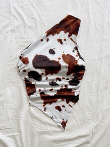 Soleia Women's Casual Vacation Western Cow Print Blouse, Suitable For Beach, Wedding Guest, Graduation, Brunch, St. Patrick's Day, Spring Break, Easter, Music Festivals, Elegant Bohemian, Tropical, Off-Shoulder Top, Spring/Summer,Rave Top - Rust Brown - View 5