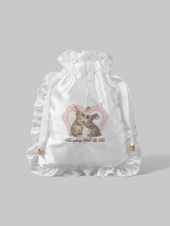 Kawaii Pattern: 1002374 Heart Lace Rabbit Cosmetic Bag, Travel Undergarment Storage Pouch With Drawstring